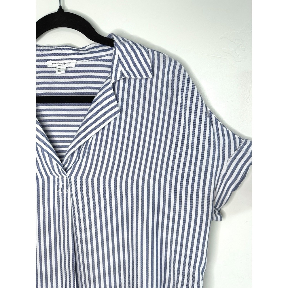 Beach Lunch Lounge Striped Short Sleeve Blouse Size M Blue Rayon Nautical Summer - Picture 5 of 15